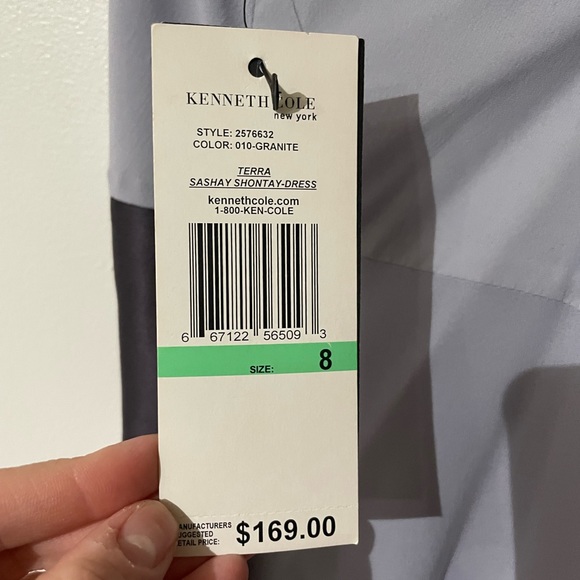 NWT Kenneth Cole Dress With Navy Satin Belt - Picture 2 of 2